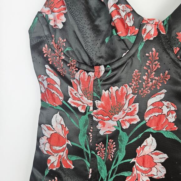 Super down Fiona Floral Mini Dress Black Red Floral Short Sexy Bodycon Small - Picture 13 of 16